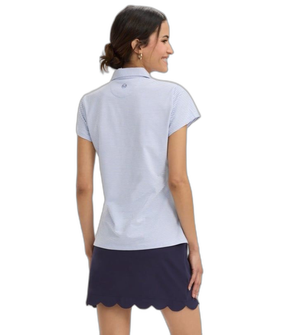 Renwick (RNWK) Polo Shirt Women’s Size L Striped Blue/White Short Sleeve